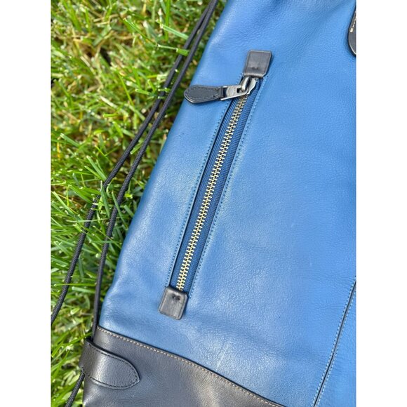 Coach Academy Drawstring Backpack In Blue And Black Leather - Picture 4 of 7